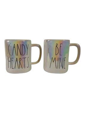 Set of 2 Rae Dunn Iridescent Valentine's Day 12oz Mugs - Perfect Condition